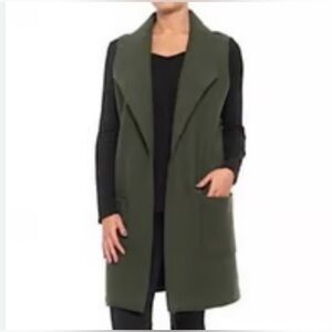 Womens‎ Tahari Wool Blend Open Front Long Minimalist Sleeveless Cardigan Sweater